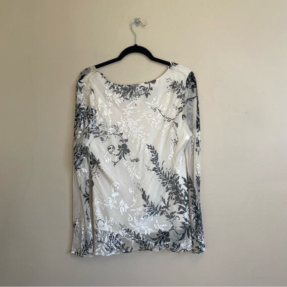 Vintage Y2K XL cottagecore formal long sleeve blouse white cream bead floral - Picture 5 of 8